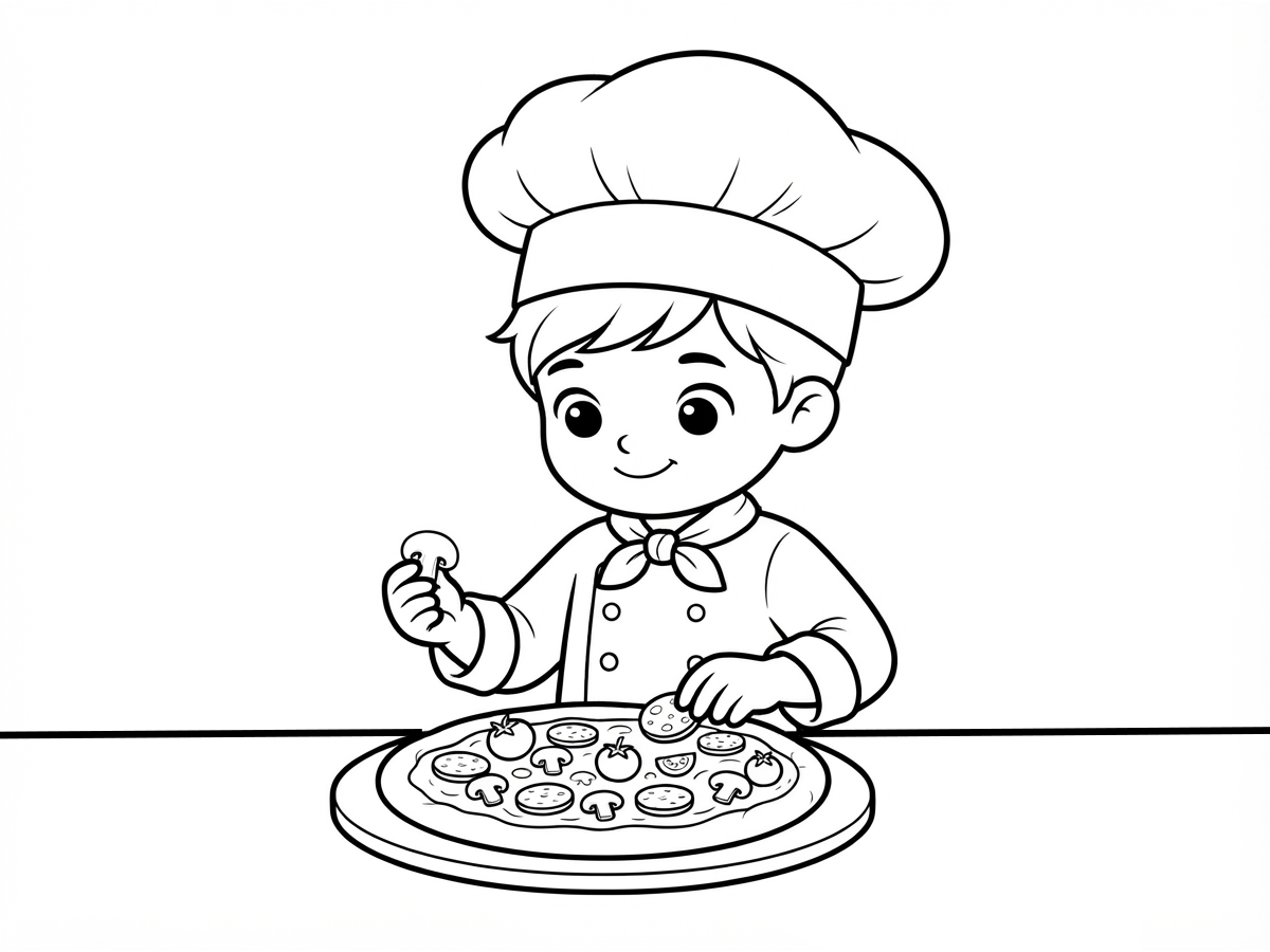 Erkek Çocuk Aşcı Pizza Yapıyor Boyama
