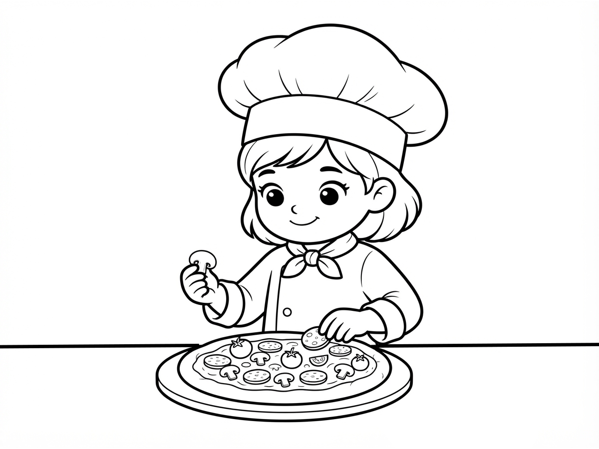 Kız Çocuk Aşcı Pizza Yapıyor Boyama
